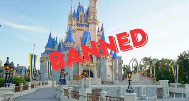 Banned text in front of Cinderella Castle at Walt Disney World