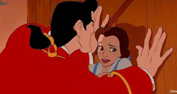 Gaston trying to kiss Belle