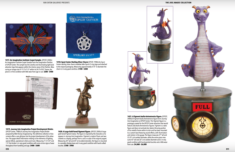 Catalog page of Figment and other Journey into Imagination items