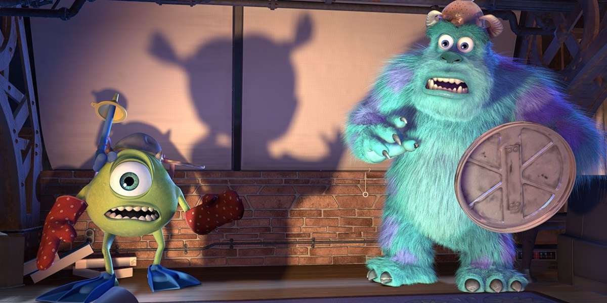 Mike and Sulley scared of Boo in Monsters, Inc. scene