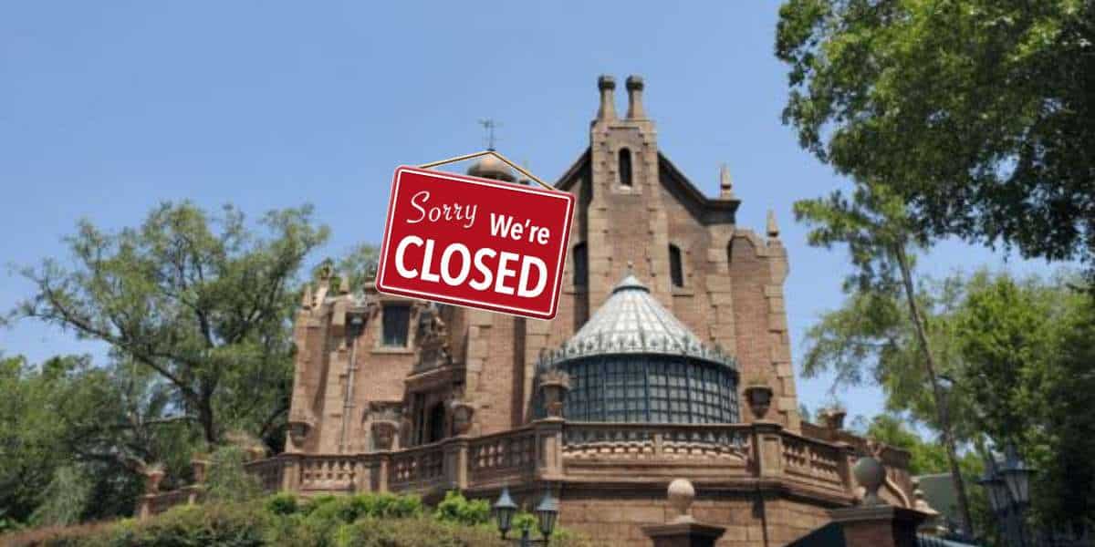 Haunted Mansion with Closed Sign Hanging