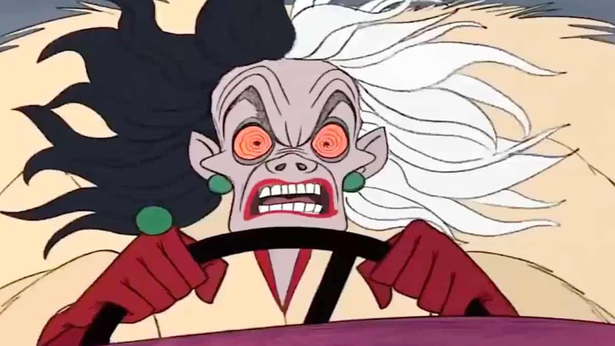 cruella-de-vil behind the steering wheel