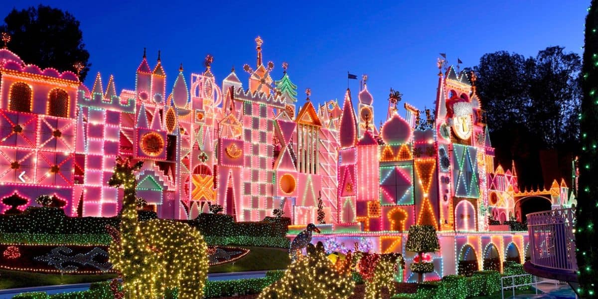 "it's a small world" Christmas decorations at Disneyland