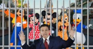 DeSantis with Disney Characters in prison bar