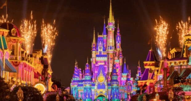 Disney World with fireworks display