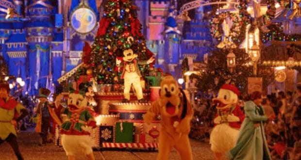 Mickey mouse in Disneyland Christmas setting