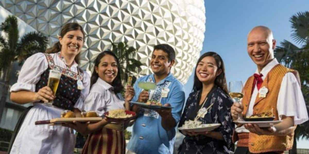 Disney World cast members serving drinks at EPCOT