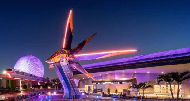 The exterior of Guardians of the Galaxy: Cosmic Rewind at EPCOT.