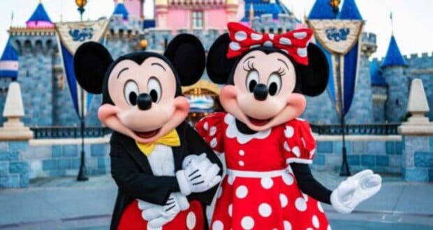 Mickey Mouse and Minnie Mouse in front of Sleeping Beauty Castle at Disneyland Park