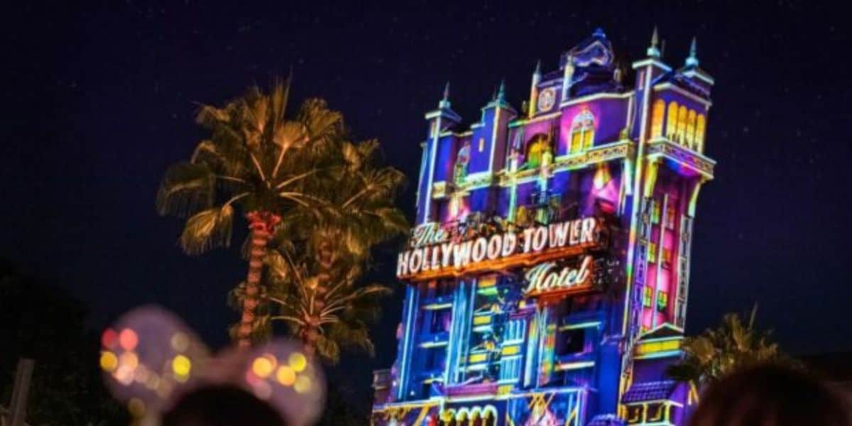 Disney Tower of Terror at Night Hollywood