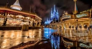 Magic Kingdom with Cinderella Castle and puddles