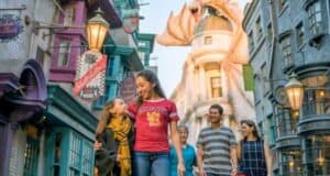 Guests walk through Diagon Alley at Universal Studios Florida
