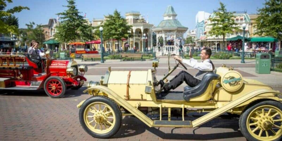 Main Street Vehicles in Town Square at Disneyland Paris