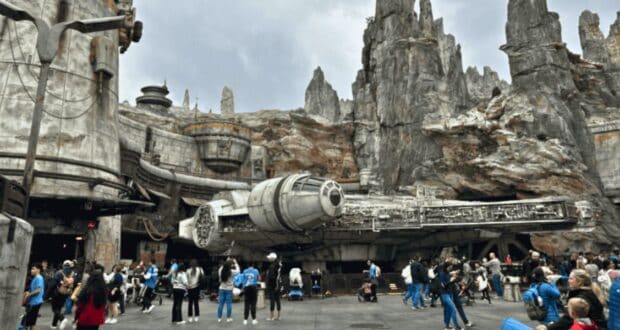 The Millenium Falcon at Star Wars: Galaxy's Edge in Disneyland Park, implying that Disney has rekindled an age-old debate with a new offering