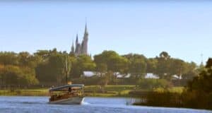 A water taxi taking guests from the Magic Kingdom to Disney's Fort Wilderness Resort.