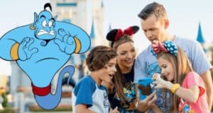 Guests use a phone at the Magic Kingdom next to the Genie