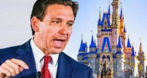 DeSantis yelling edited in front of Cinderella Castle at Walt Disney World