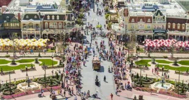 The new Magic Kingdom Central Plaza area between Main Street, U.S.A. and Cinderella Castle.
