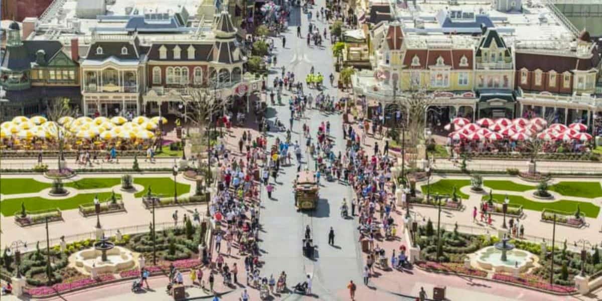The new Magic Kingdom Central Plaza area between Main Street, U.S.A. and Cinderella Castle.