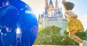 A composite image showing two contrasting scenes: on the left, a person in handcuffs being escorted by police; on the right, a child in a yellow dress joyfully jumping with bubbles in front of a fairytale castle.