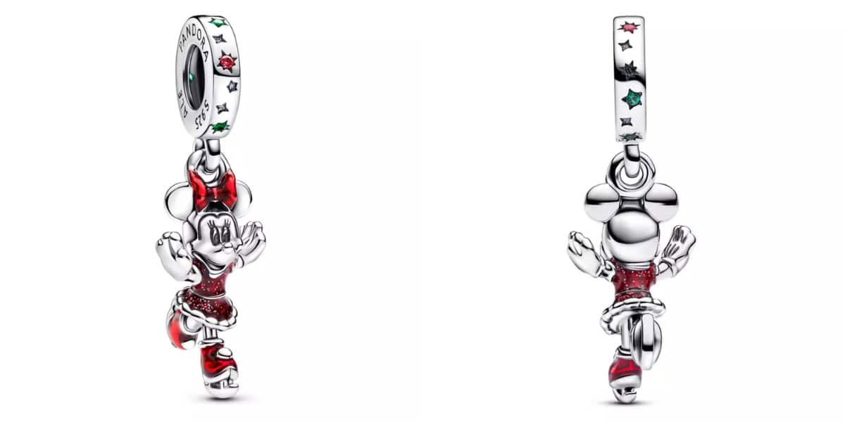 A pair of silver charm earrings featuring a cartoon mouse character, embellished with red and green accents. The charms depict the character in a playful pose, with decorative star details on the hoops.