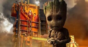Groot looks worried in front of Guardians of the Galaxy – Mission: BREAKOUT!