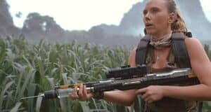 Scarlett Johansson's Zora Bennett in a the long grass in 'Jurassic World Rebirth'