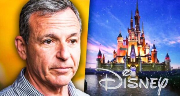 Walt Disney Company CEO Bob Iger looking at Disney Brand Image with Castle and Logo