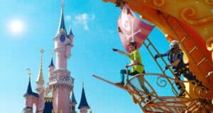 Peter Pan on a float during Disney Stars on Parade at Disneyland Paris