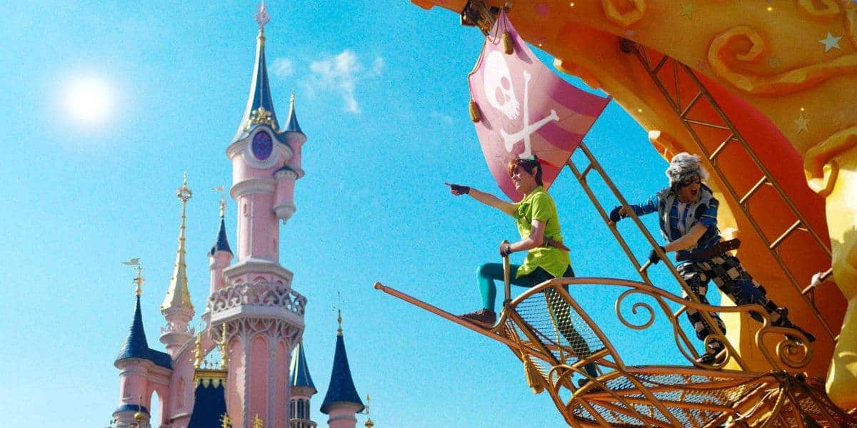 Peter Pan on a float during Disney Stars on Parade at Disneyland Paris