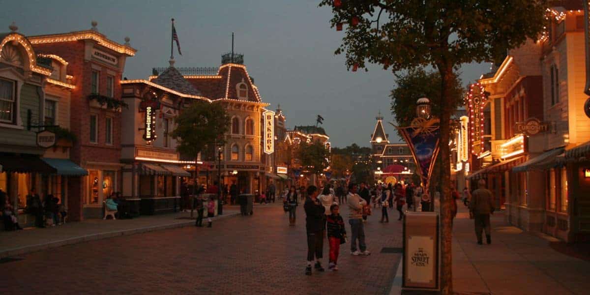 Hong Kong Disneyland's Main Street, U.S.A. at dusk