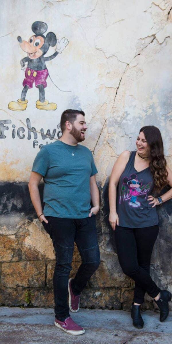 Couple in Animal Kingdom in front of Fichwa Wall