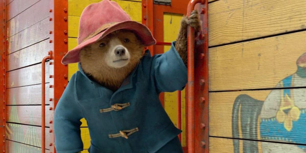 Paddington Bear on a train in 'Paddington 2'