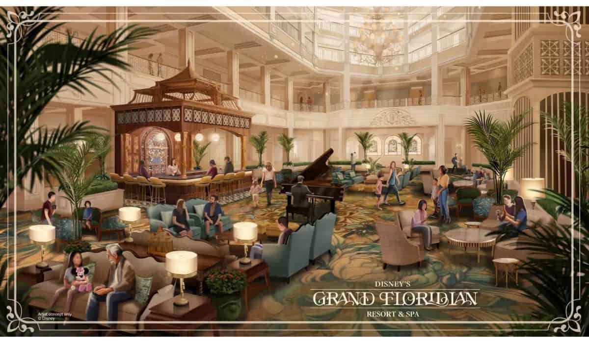 Concept art for the new lobby and bar area at Disney's Grand Floridian Resort & Spa.