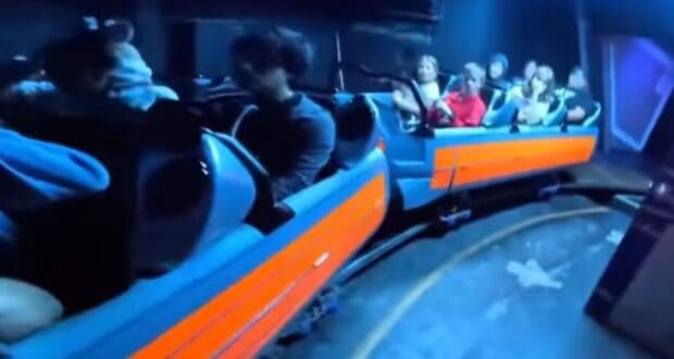 People stuck on a broken Space Mountain at Disneyland