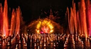 Fountains and projections mid-show at Disney California Adventure Park's World of Color