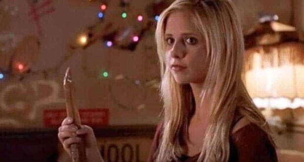 Buffy holding a stake in the 'Buffy the Vampire Slayer' intro