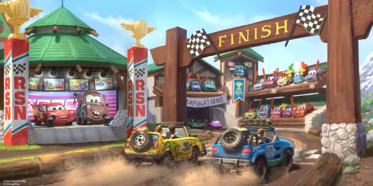 Concept art for one of the 'Cars' (2006) rides coming to Frontierland at the Magic Kingdom