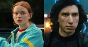 Sadie Sink as Max Mayfield (L) and Adam Driver as Kylo Ren (R)