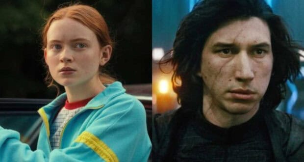 Sadie Sink as Max Mayfield (L) and Adam Driver as Kylo Ren (R)