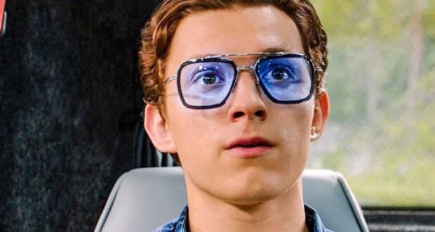 Tom Holland as Peter Parker wearing the E.D.I.T.H. glasses