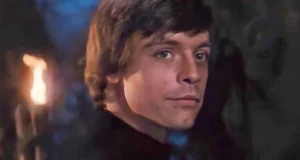 Luke Skywalker (Mark Hamill) looking at the Force Ghosts at the end of 'Return of the Jedi'