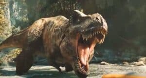 The T-Rex roaring in 'Jurassic World Rebirth'