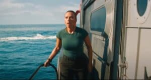 Scarlett Johansson at sea in 'Jurassic World Rebirth'