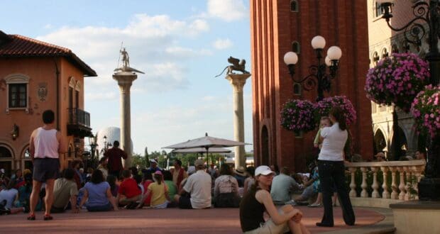 People in the Italy World Showcase Pavilion at EPCOT.