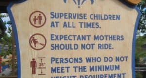 A sign at a Disney Park warning pregnant people not to ride an attraction.