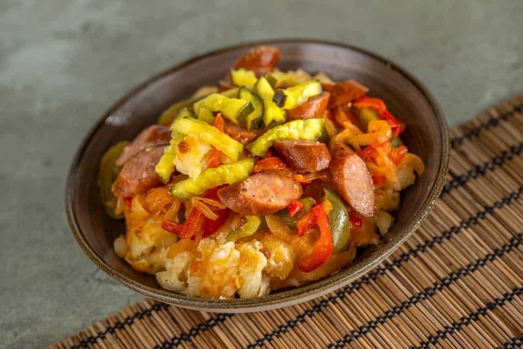 Smoke Sausage mac and cheese Smiling Crocodile