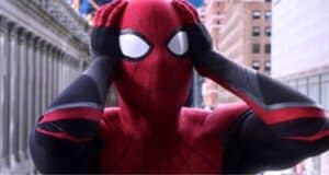 Spider-Man with his hands on his head at the end of 'Far From Home'