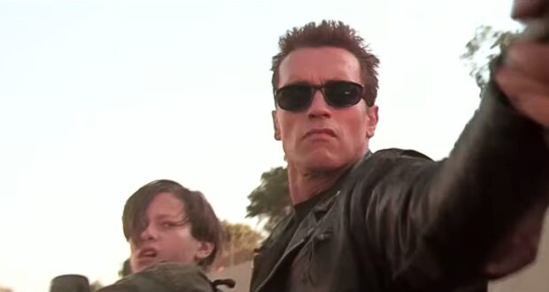 Arnie and the T-800 on the bike in 'Terminator 2: Judgment Day'