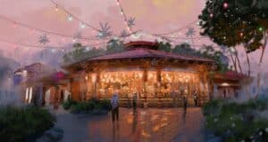Concept art for the 'Encanto' (2021) carousel in Pueblo Esperanza, the Tropical Americas area replacing DinoLand U.S.A. at Disney's Animal Kingdom Theme Park.